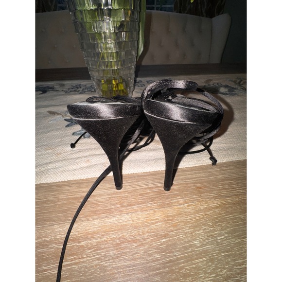 Magda Butrym Black Satin Crystal Embellished Lace Up Stiletto  Heels 39 NWOB - Picture 13 of 13